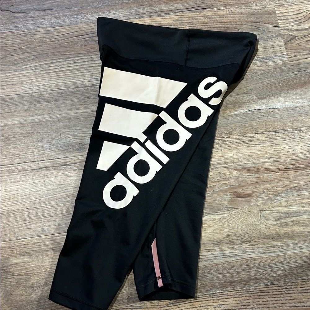 Adidas Athletic Shorts, Cropped Knee Length, Black (size small)